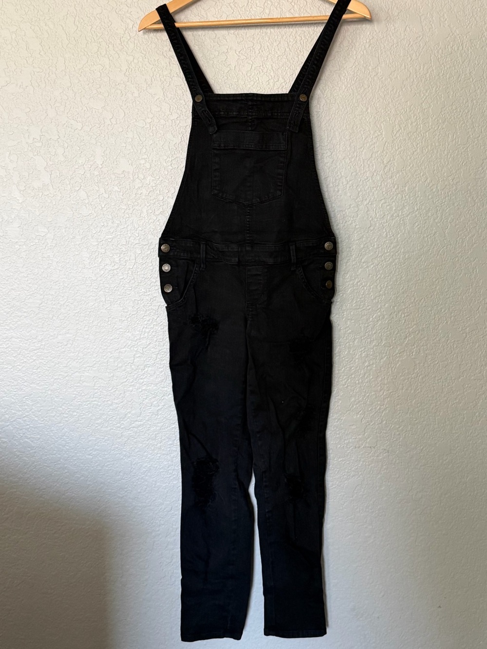 Guess Black Denim Distressed Overall Jumpsuit